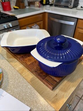 Roshco cobalt Blue Ceramic Casserole Dish Cookware and small casserole dish